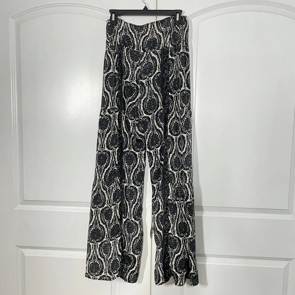 Elan Black Paisley Wide Leg Self Tie Pants size S - Picture 12 of 13